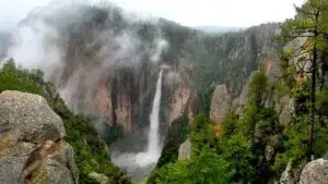 Cascada de Basaseachi en Chihuahua con caída de 246 metros rodeada de bosques y cañones naturales