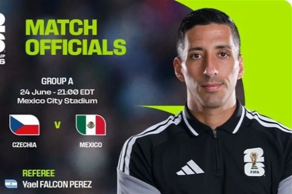 La FIFA designó al argentino Yael Falcón Pérez como árbitro del partido entre México y Chequia en el Mundial 2026.