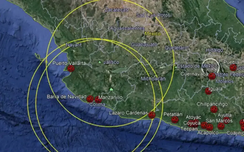 Mapa sísmico de México con epicentro frente a la costa de Jalisco